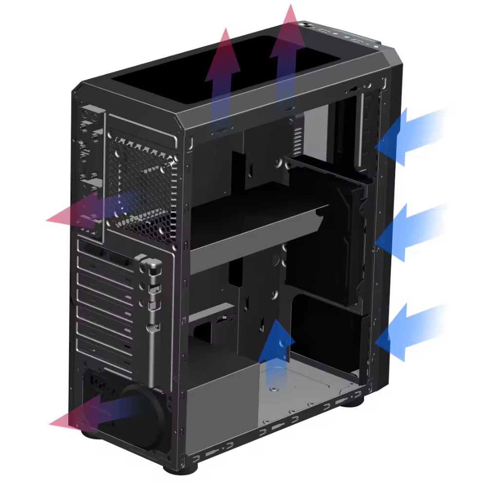 PC Gehäuse S207 Schwarz mit Seitenglas Gaming Gehäuse für PC Bau und Moding SYNC