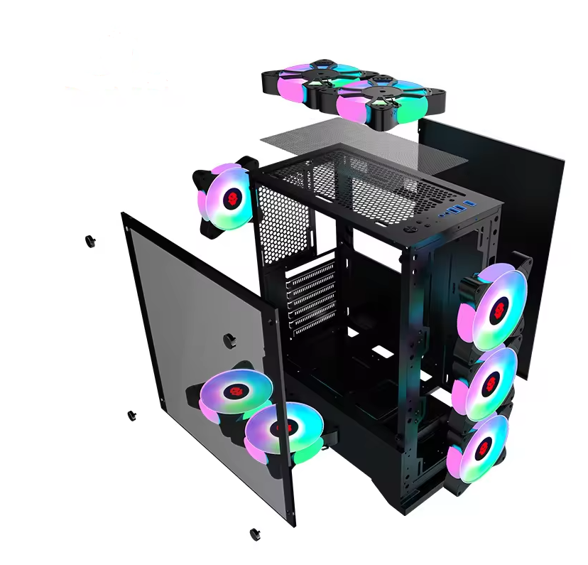 PC Gehäuse S208 Schwarz mit Seitenglas Gaming Gehäuse für PC Bau und Moding SYNC
