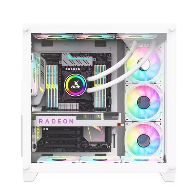 PC Gehäuse Z214 Pro Weiß mit Vertikal Seitenglas Gaming Gehäuse für PC Bau SYNC