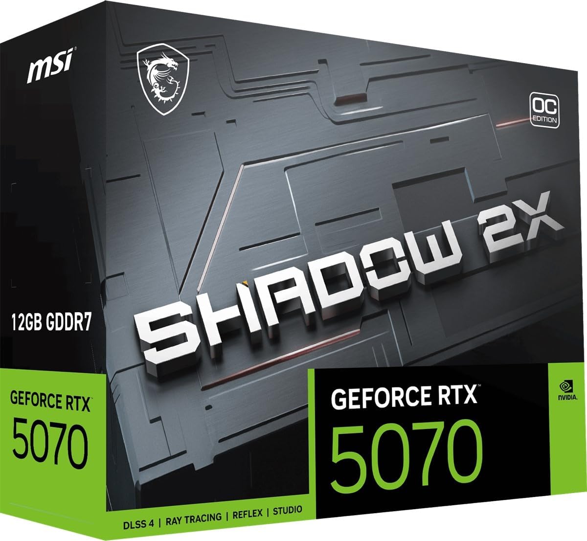 MSI GeForce RTX 5070 12G Shadow 2X OC - 12GB GDDR7 (28Gbps/192-bit), PCIe 5, Boost: 2542 MHz, HDMI 2.1b, DisplayPort 2.1b