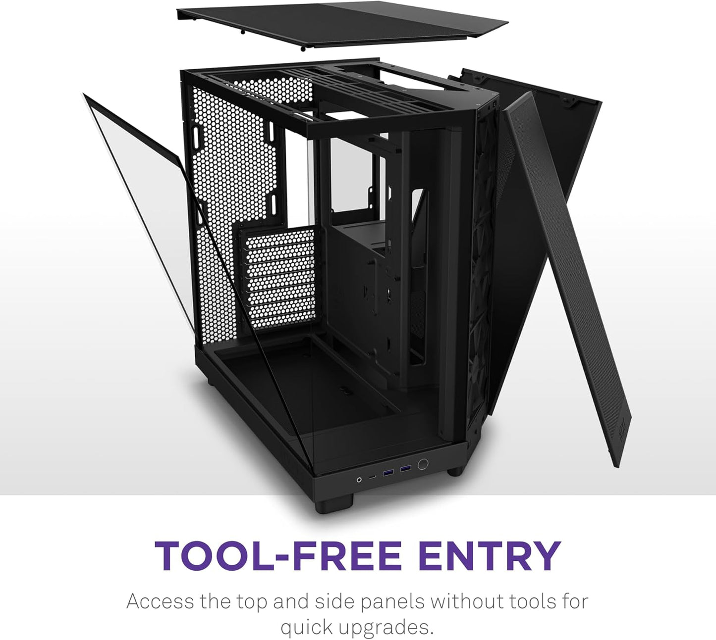 NZXT H6 Flow | CC-H61FB-01 | Kompaktes Mid-Tower Gehäuse mit Zwei Kammern | Glaspaneele mit Panoramablick | Hochleistungs-Airflow-Panels | Inklusive 3 x 120 mm-Lüfter | Kabelmanagement | Schwarz