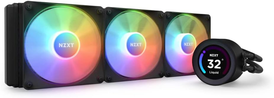 NZXT Kraken Elite 360 RGB - RL-KR36E-B1-360mm AIO CPU Wasserkühlung - 2,36" LCD Display 640x640-3x120mm Core Fans - EIN Breakoutkabel zur einfachen Installation - anpassbar durch NZXT CAM, Schwarz