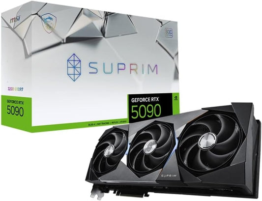 MSI GeForce RTX 5090 32G SUPRIM SOC — 32GB GDDR7 (28Gbps/512-bit), PCIe 5, Boost: 2565 MHz, HDMI 2.1b, DisplayPort 2.1b