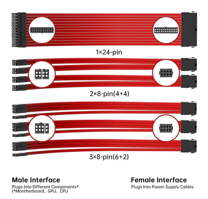 PC Kabel Rot 6er Set Double CPU Modding Kabel ATX IDE Gaming PC ASUS SYNC