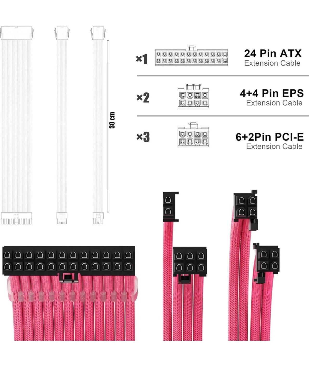 PC Kabel Pink 6er Set Double CPU Modding Kabel ATX IDE Gaming PC ASUS SYNC