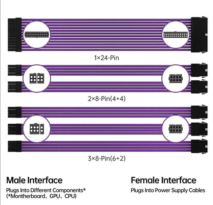 PC Kabel Lila 6er Set Double CPU Modding Kabel ATX IDE Gaming-PC ASUS SYNC