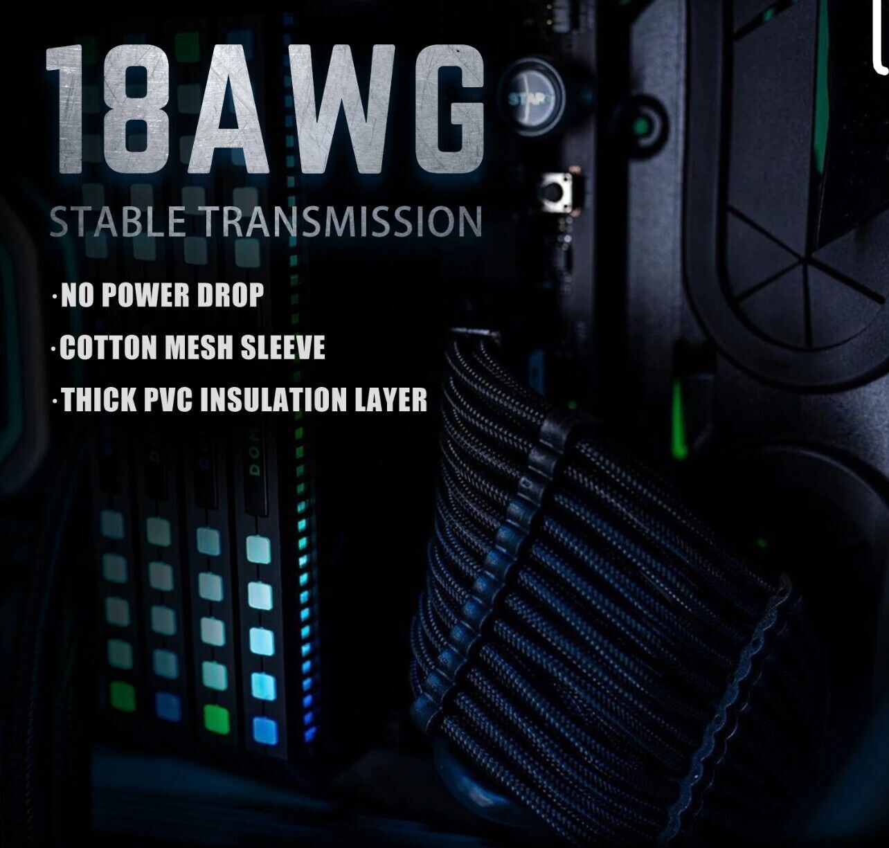 PC Kabel Schwarz 6er Set Double CPU Modding Kabel ATX IDE Gaming PC ASUS SYNC