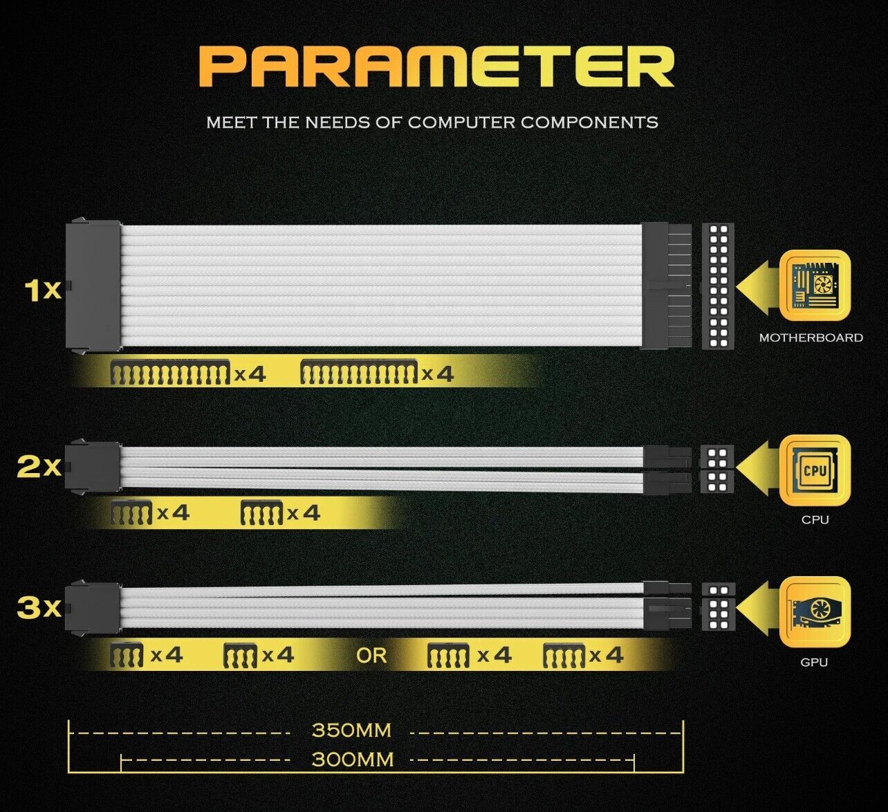 PC Kabel Weiß 6er Set Double CPU Modding Kabel ATX IDE Gaming PC ASUS SYNC