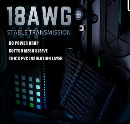 PC Kabel Set Schwarz 4er Moding Kabel mit  ATX IDE Gaming PC ASUS MSI AORUS ARGB