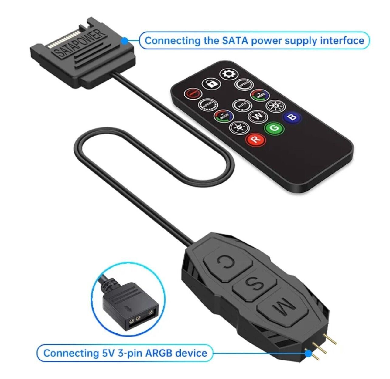 HUB ARGB Schwarz mit Fernbedienung Single Kabel für PC RGB-Beleuchtung ASUS MSI