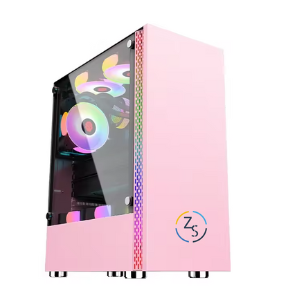 PC Gehäuse E216 Pink mit Seitenglas Gaming Gehäuse für PC Bau und Modding SYNC
