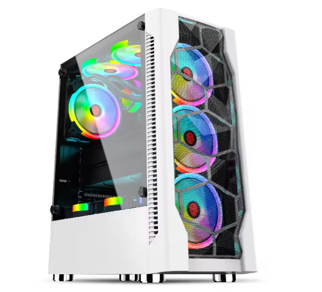 PC Gehäuse S202 Weiß mit Seitenglas Vorderglas Gaming Gehäuse für PC Bau SYNC