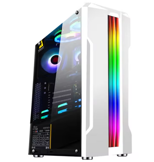 PC Gehäuse S204 Weiß mit Seitenglas LED Streifen Gaming Gehäuse für PC SYNC