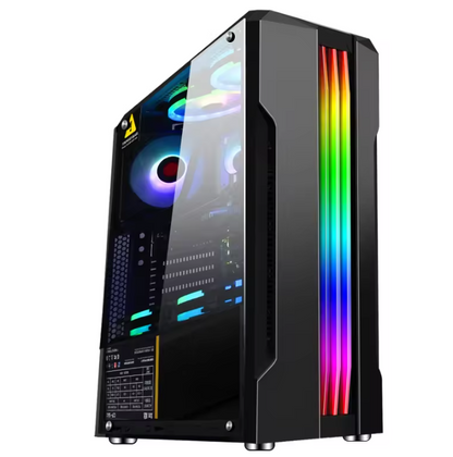 PC Gehäuse S207 Schwarz mit Seitenglas Gaming Gehäuse für PC Bau und Moding SYNC