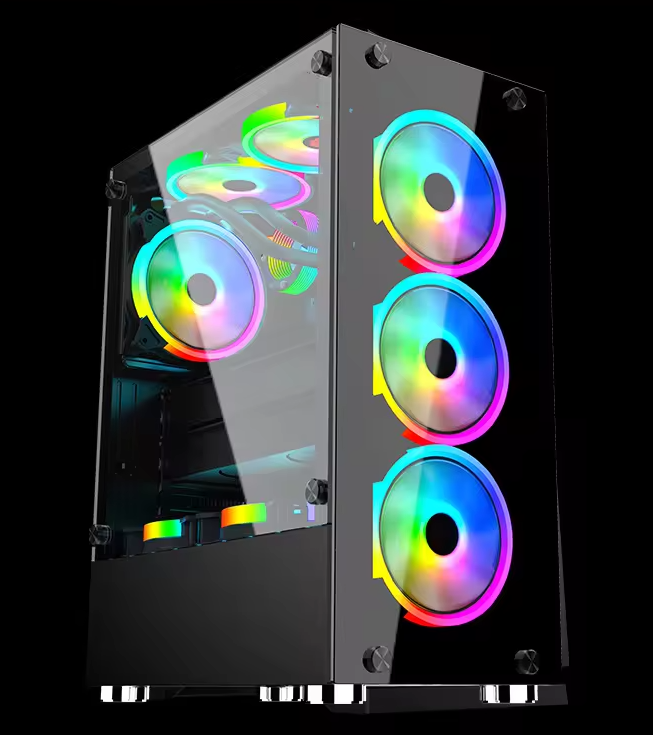PC Gehäuse S208 Schwarz mit Seitenglas Gaming Gehäuse für PC Bau und Moding SYNC
