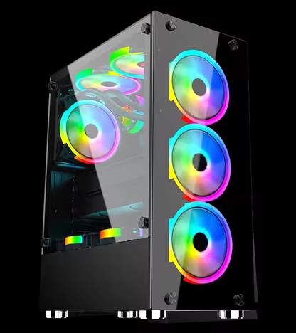 PC Gehäuse S208 Schwarz mit Seitenglas Gaming Gehäuse für PC Bau und Moding SYNC