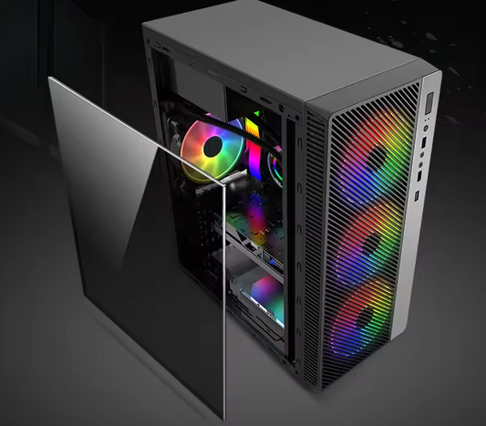 PC Gehäuse S211 Schwarz Seitenglas Gaming Gehäuse für PC Bau und Modding SYNC