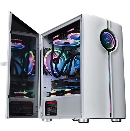 PC Gehäuse Z209 Weiß mit Seitenglas Gaming Gehäuse für PC Bau und Modding SYNC