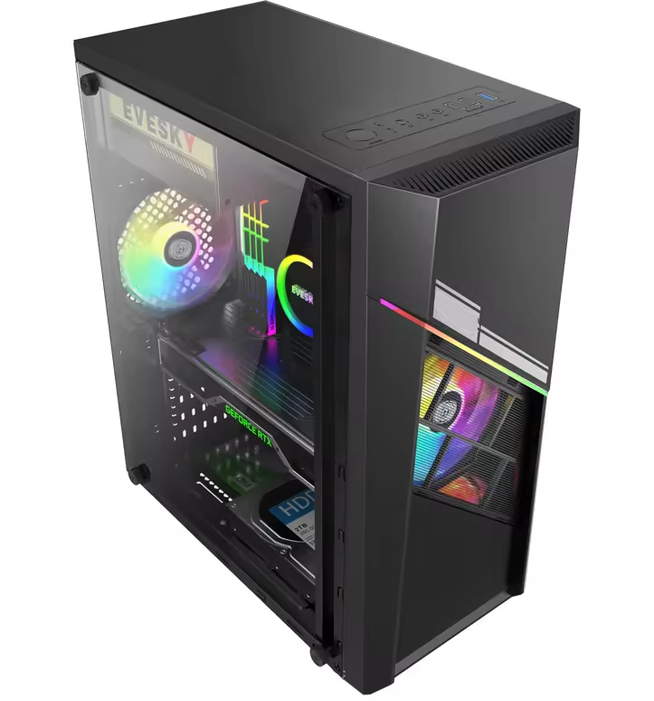 PC Gehäuse Z212 Schwarz mit Vertikal und Seitenglas Gaming Gehäuse für PC Bau