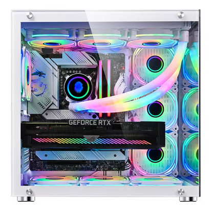 PC Gehäuse Z214 Pro Weiß mit Vertikal Seitenglas Gaming Gehäuse für PC Bau SYNC