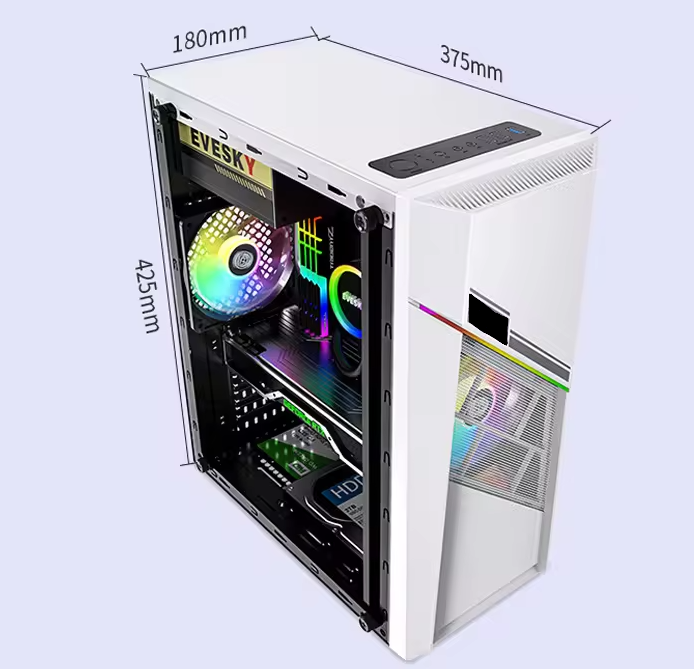 PC Gehäuse Z213 Weiß mit Vertikal Seitenglas Gaming Gehäuse für PC Bau SYNC