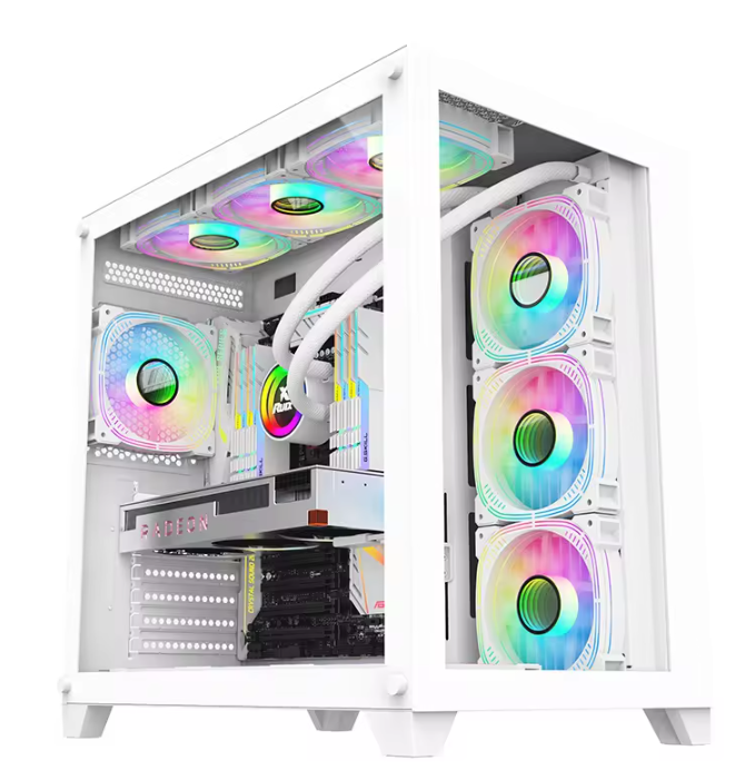 PC Gehäuse Z214 Pro Weiß mit Vertikal Seitenglas Gaming Gehäuse für PC Bau SYNC