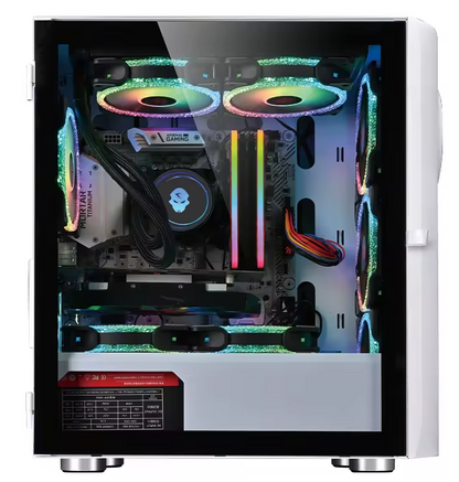 PC Gehäuse Z209 Weiß mit Seitenglas Gaming Gehäuse für PC Bau und Modding SYNC