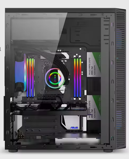 PC Gehäuse S211 Schwarz Seitenglas Gaming Gehäuse für PC Bau und Modding SYNC