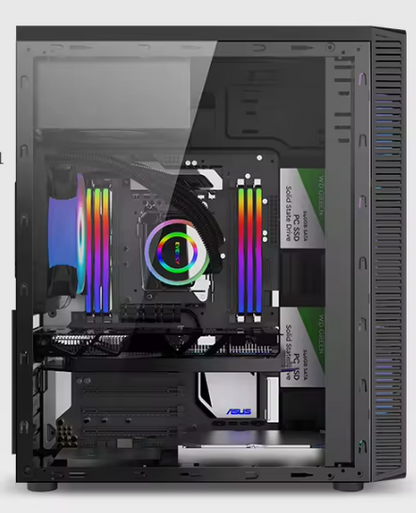 PC Gehäuse S211 Schwarz Seitenglas Gaming Gehäuse für PC Bau und Modding SYNC