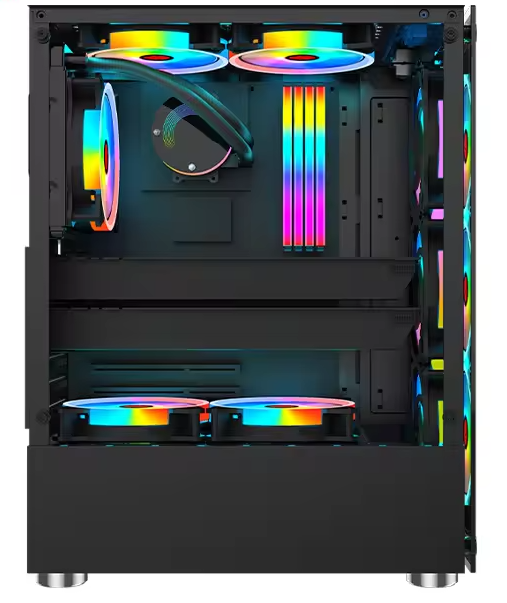 PC Gehäuse S208 Schwarz mit Seitenglas Gaming Gehäuse für PC Bau und Moding SYNC