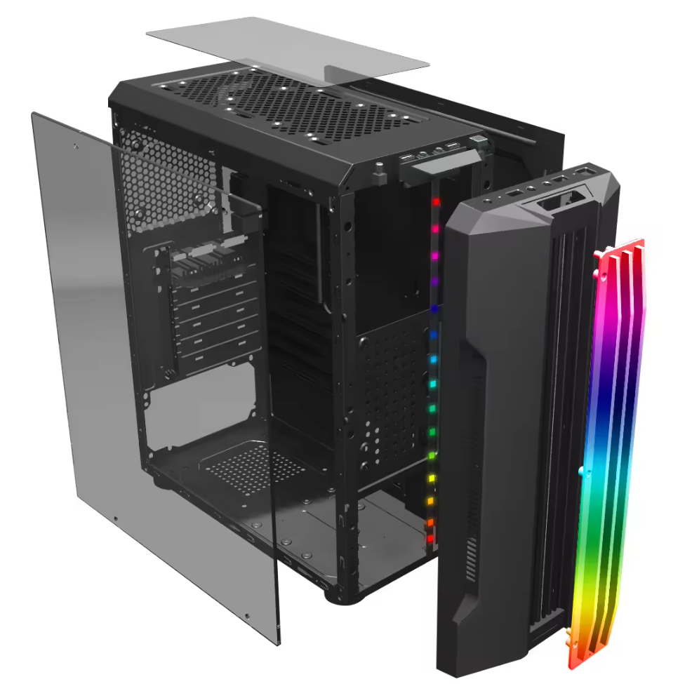 PC Gehäuse S207 Schwarz mit Seitenglas Gaming Gehäuse für PC Bau und Moding SYNC
