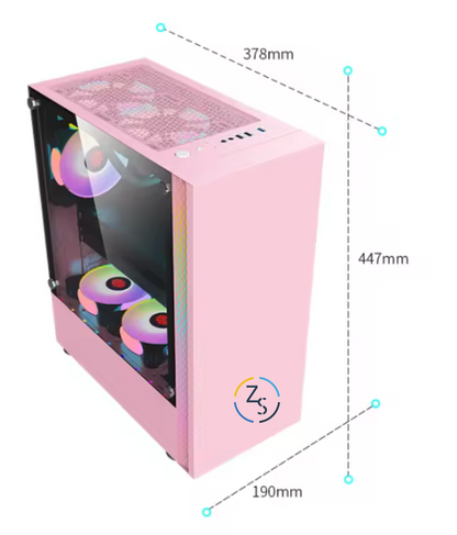 PC Gehäuse E216 Pink mit Seitenglas Gaming Gehäuse für PC Bau und Modding SYNC