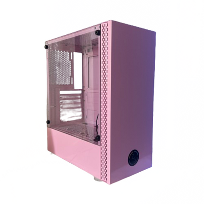 PC Gehäuse E216 Pink mit Seitenglas Gaming Gehäuse für PC Bau und Modding SYNC