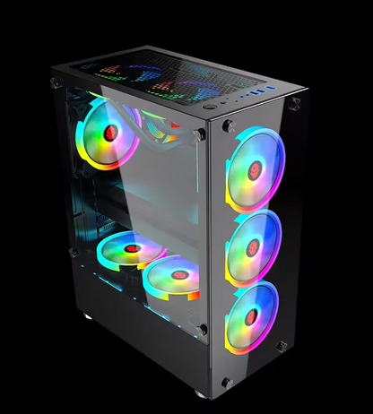 PC Gehäuse S208 Schwarz mit Seitenglas Gaming Gehäuse für PC Bau und Moding SYNC