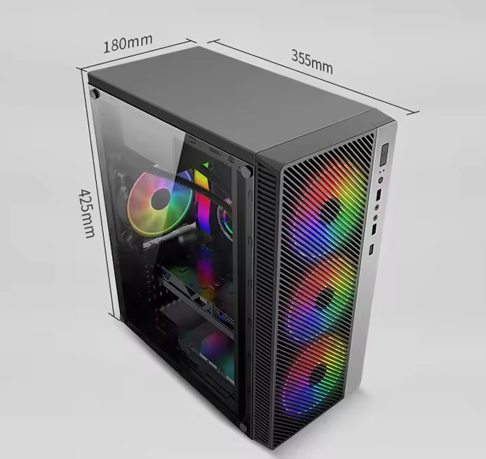 PC Gehäuse S211 Schwarz Seitenglas Gaming Gehäuse für PC Bau und Modding SYNC