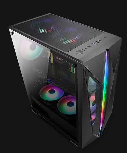 PC Gehäuse Z215 Schwarz mit Vertikal Seitenglas Gaming Gehäuse für PC Bau SYNC