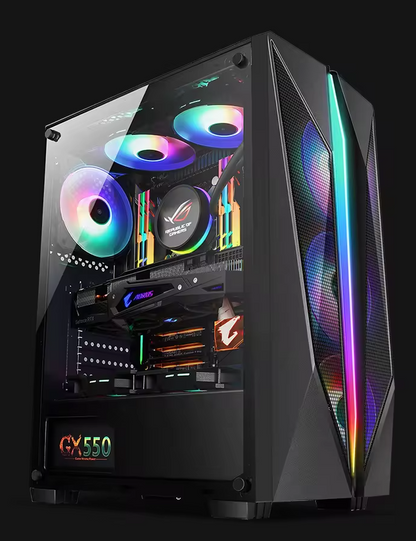 PC Gehäuse Z215 Schwarz mit Vertikal Seitenglas Gaming Gehäuse für PC Bau SYNC