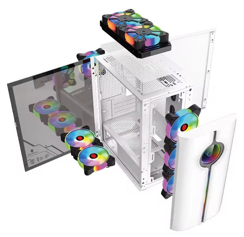 PC Gehäuse Z209 Weiß mit Seitenglas Gaming Gehäuse für PC Bau und Modding SYNC