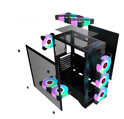 PC Gehäuse S208 Schwarz mit Seitenglas Gaming Gehäuse für PC Bau und Moding SYNC