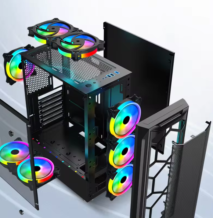 PC Gehäuse S202 Weiß mit Seitenglas Vorderglas Gaming Gehäuse für PC Bau SYNC