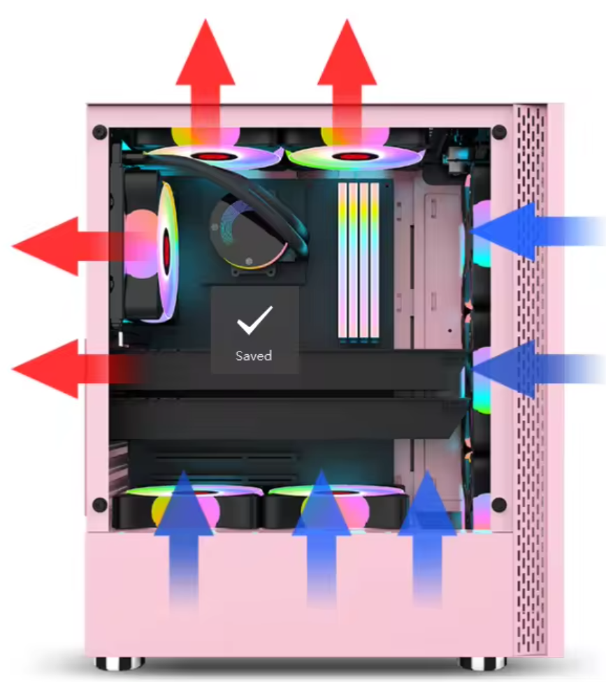 PC Gehäuse E216 Pink mit Seitenglas Gaming Gehäuse für PC Bau und Modding SYNC