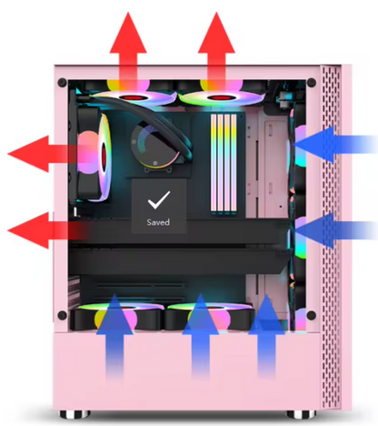 PC Gehäuse E216 Pink mit Seitenglas Gaming Gehäuse für PC Bau und Modding SYNC