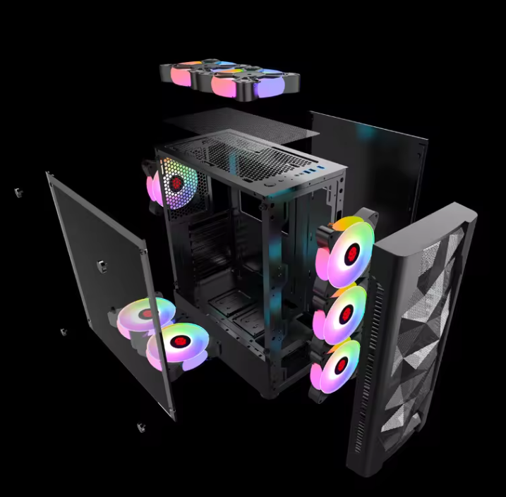 PC Gehäuse Z206 Schwarz Gaming Gehäuse Seitenglas und Vorderglas für PC Bau SYNC