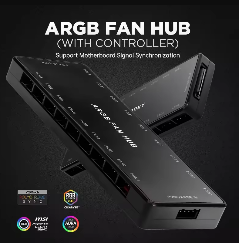 Hub AE Schwarz mit Controller RGB Steuerung für PC Modding Zubehör ASUS MSI SYNC