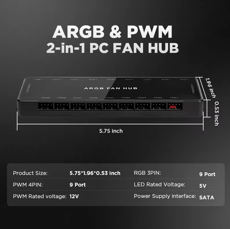 Hub AE Schwarz mit Controller RGB Steuerung für PC Modding Zubehör ASUS MSI SYNC