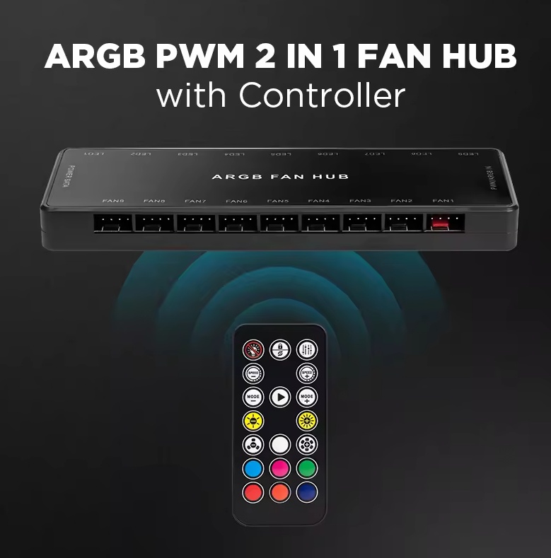 Hub AE Schwarz mit Controller RGB Steuerung für PC Modding Zubehör ASUS MSI SYNC