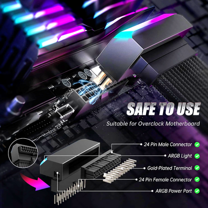 Mainboard 24 Pin ARGB Adapter Weiß Zubehör kompatibel mit jedem Mainboard ASUS