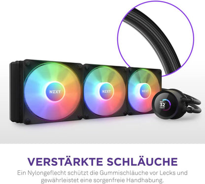 NZXT Kraken Elite 360 RGB - RL-KR36E-B1-360mm AIO CPU Wasserkühlung - 2,36" LCD Display 640x640-3x120mm Core Fans - EIN Breakoutkabel zur einfachen Installation - anpassbar durch NZXT CAM, Schwarz
