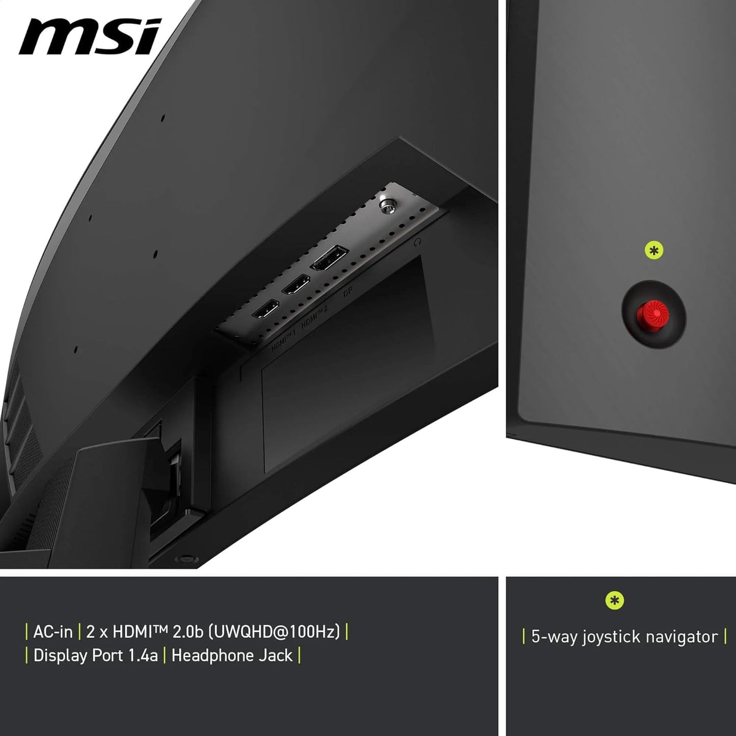 MSI MAG 346CQ 34-Zoll UWQHD Curved Gaming Monitor, 3440 x 1440, 1500R, VA, 180Hz, 1ms, HDR Ready, Eye Care, HDMI 2.0b, DP 1.4a, Frame-Less Design, Neigbar, Vesa kombatibel, Schwarz
