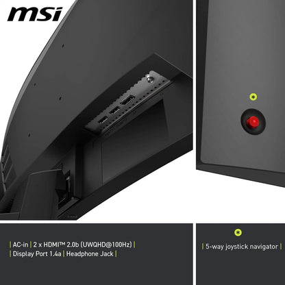 MSI MAG 346CQ 34-Zoll UWQHD Curved Gaming Monitor, 3440 x 1440, 1500R, VA, 180Hz, 1ms, HDR Ready, Eye Care, HDMI 2.0b, DP 1.4a, Frame-Less Design, Neigbar, Vesa kombatibel, Schwarz